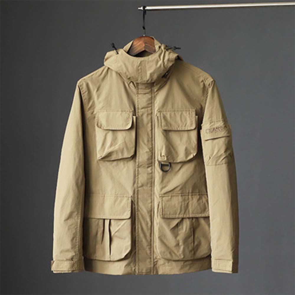 Reemelody Men's outdoor windproof and waterproof multi-pocket fashionable workwear jacket