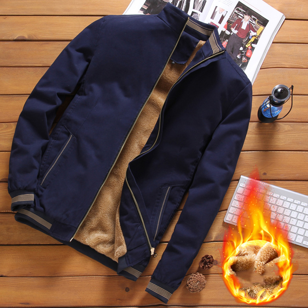 Reemelody Casual men's jacket made of pure cotton for autumn and winter with a stand-up collar