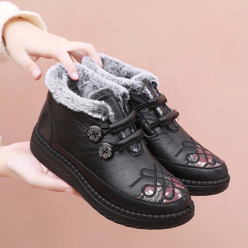 Reemelody Women Winter Snow Boots Non-slip Plush Warm Cotton Shoes