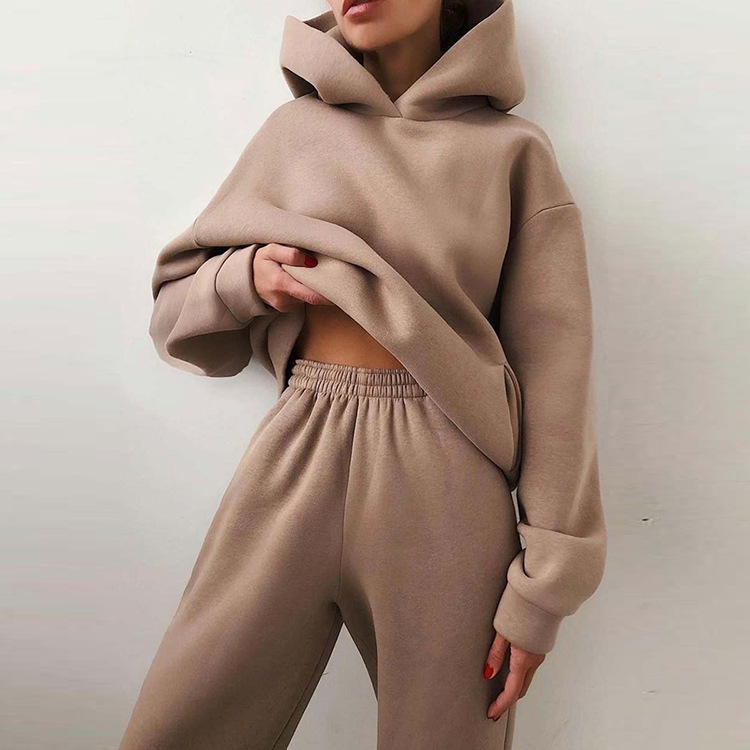 Reemelody Fashion solid color hooded sweater two-piece set