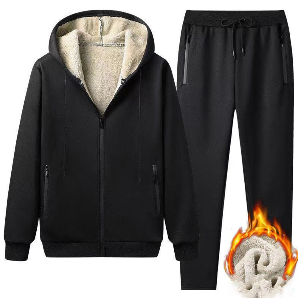 Reemelody Autumn and winter new men's fleece thick sweater & trousers sports suit