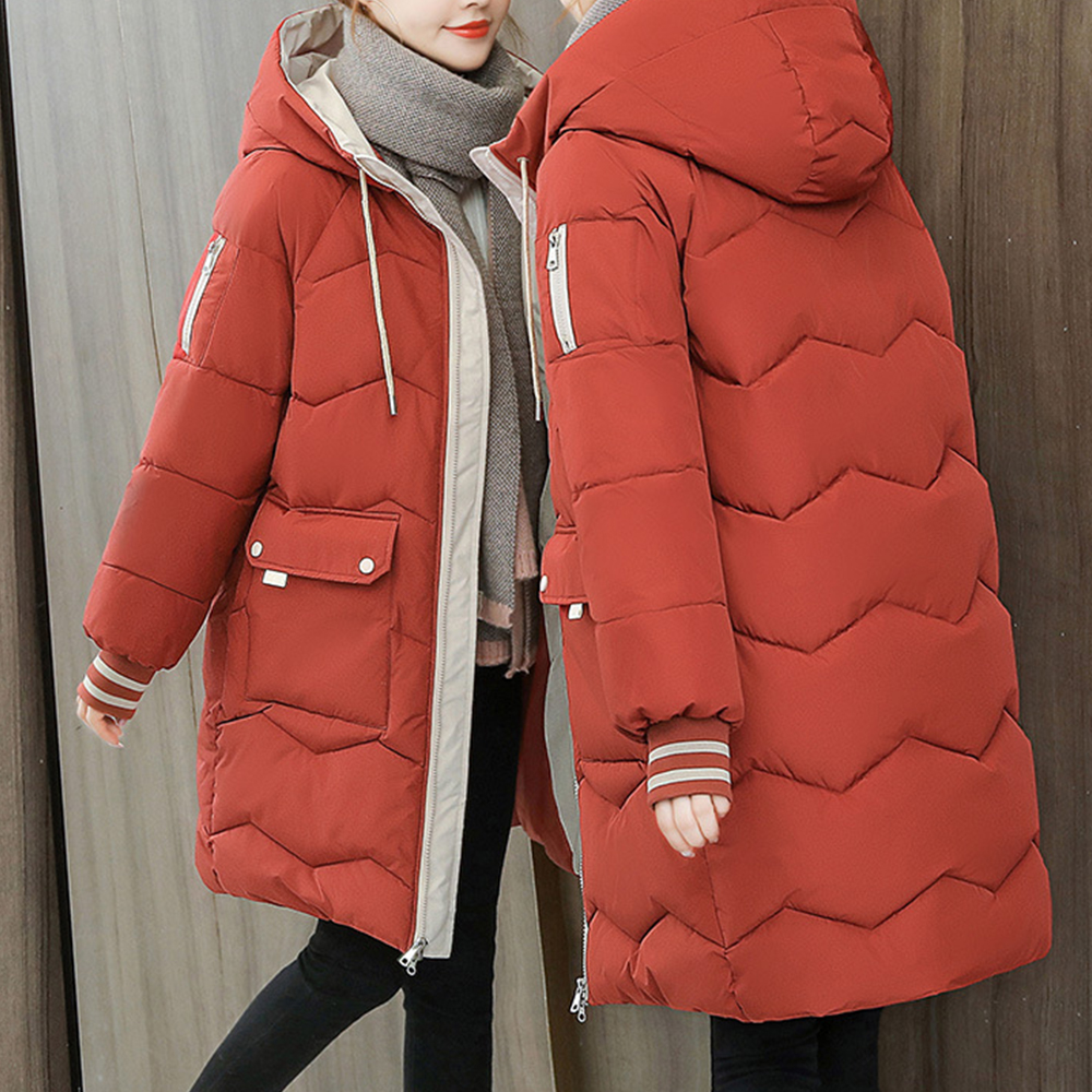Reemelody Women's color block mid-length cotton coat