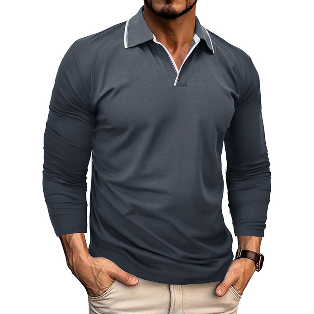 Diggetty Men's new high-end solid color v-neck POLO shirt