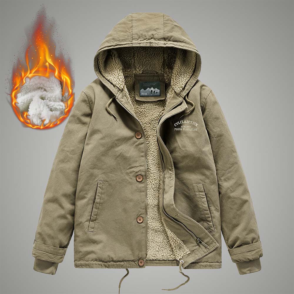 Reemelody New winter men's sherpa hooded warm jacket