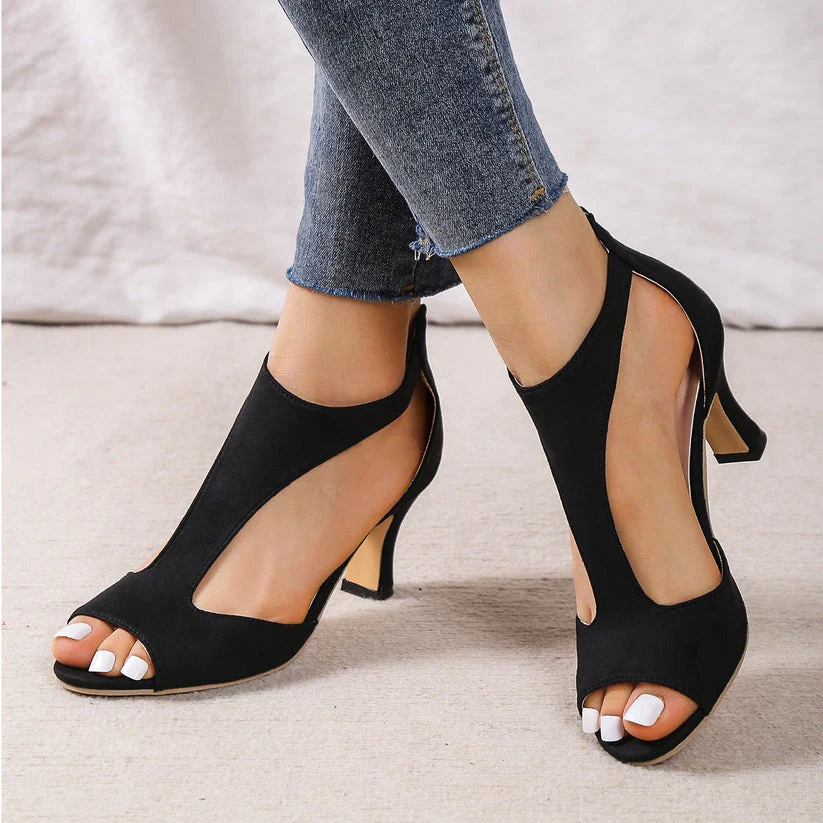 Reemelody Women's back zipper high heel sandals