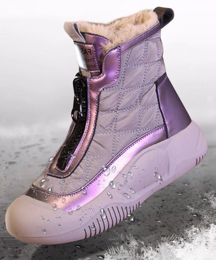 Reemelody Women's waterproof anti-slip zipper snow boots