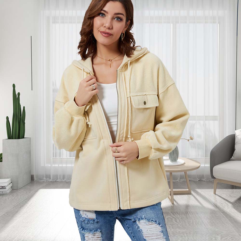 Reemelody Early autumn new solid color loose zipper jacket casual coat