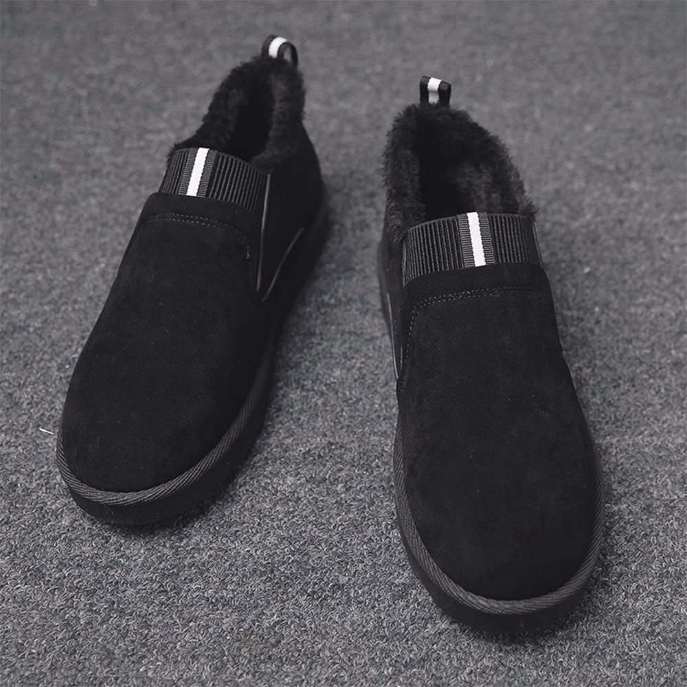 Reemelody Men's fleece elastic strap slip-on cotton shoes