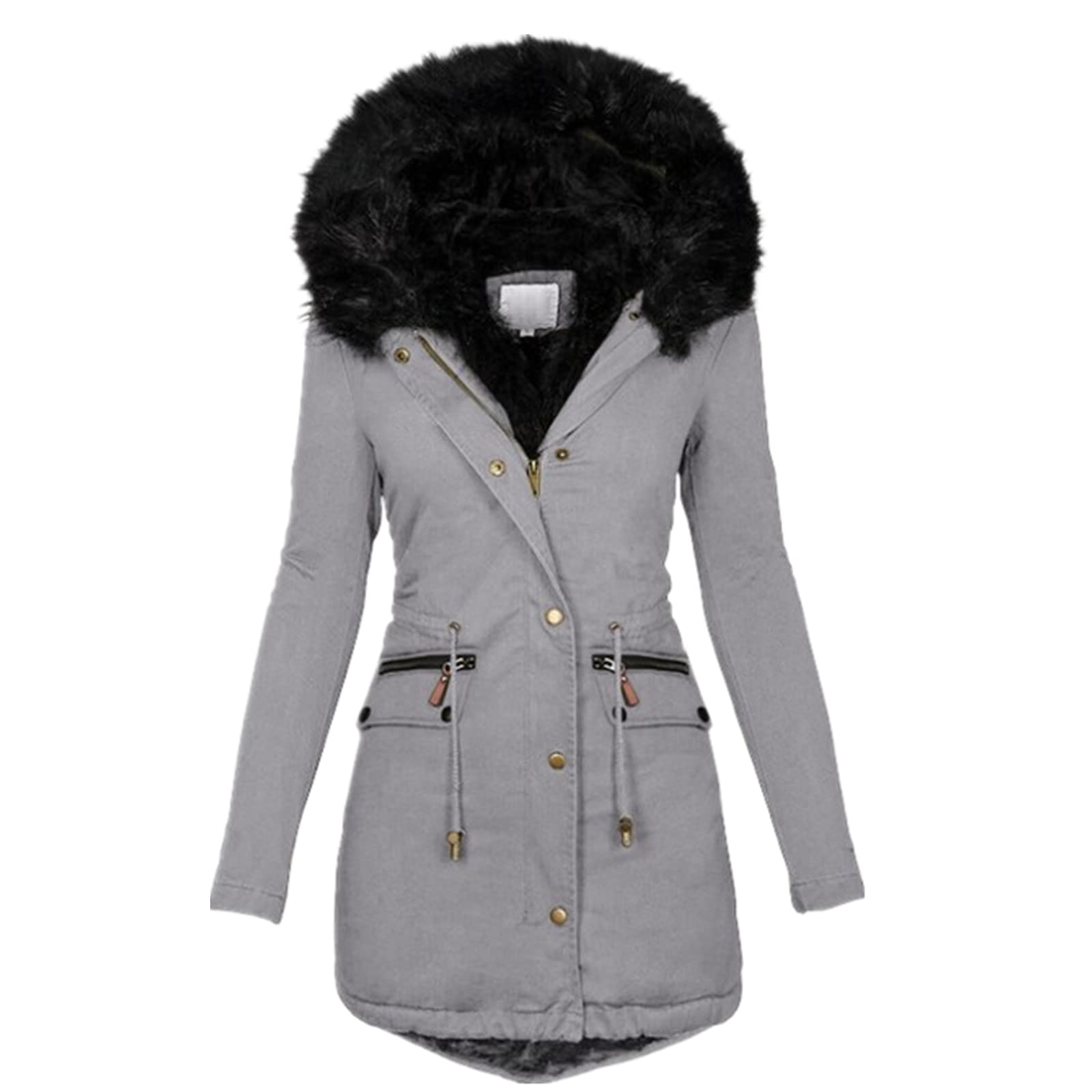 Reemelody New women's slim hooded mid-length warm zipper cotton coat