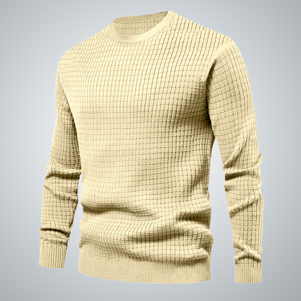 Reemelody Autumn and winter men's small checkered round neck casual sweater
