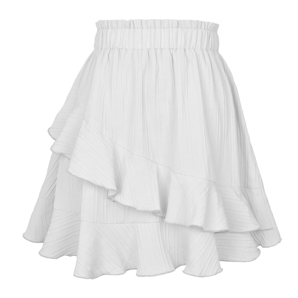 Reemelody Ladies new elastic waist ruffle skirt