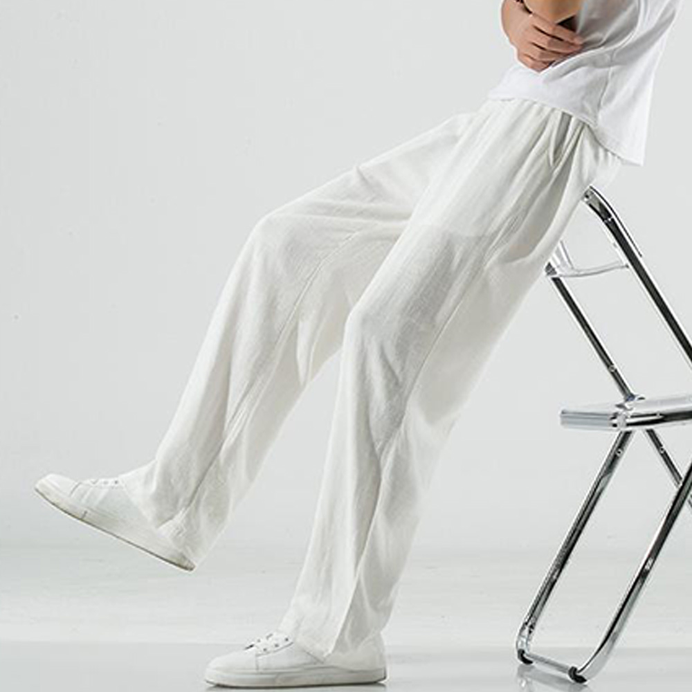 Figcoco Men's casual loose cotton and linen trousers