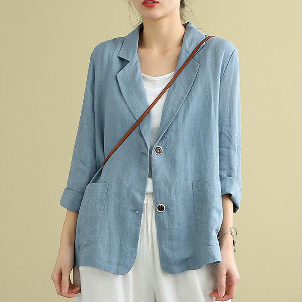 Reemelody Women's loose cotton and linen thin casual suit jacket