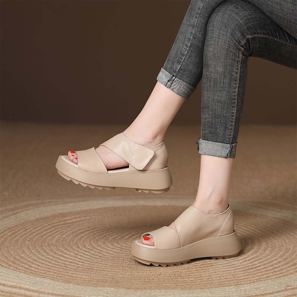 Reemelody Women's casual thick-soled leather sandals