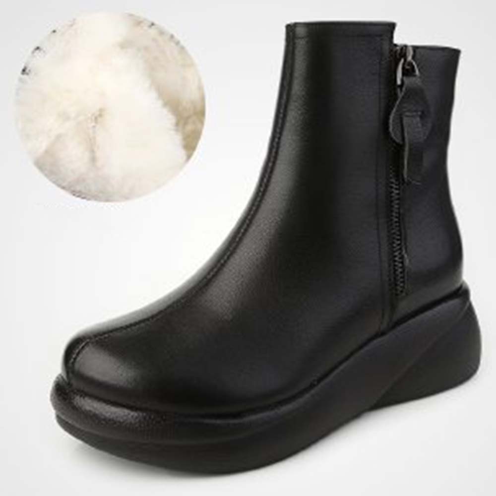 Reemelody Round toe side zip leather boots