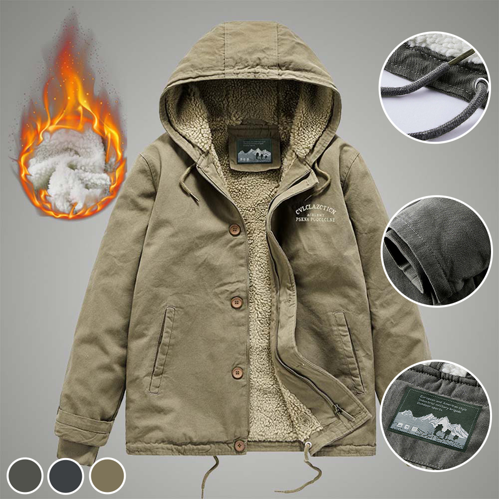Reemelody New winter men's sherpa hooded warm jacket