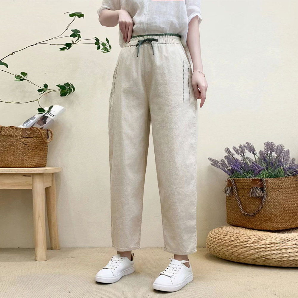 Reemelody Ladies new loose cotton and linen casual pants