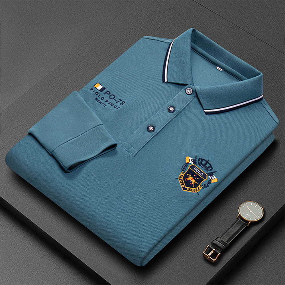 Reemelody Autumn new men's business high-end embroidered long-sleeved POLO shirt