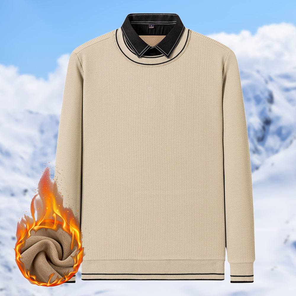 Reemelody Men's New Fleece Fake Two-Piece Polo Shirt