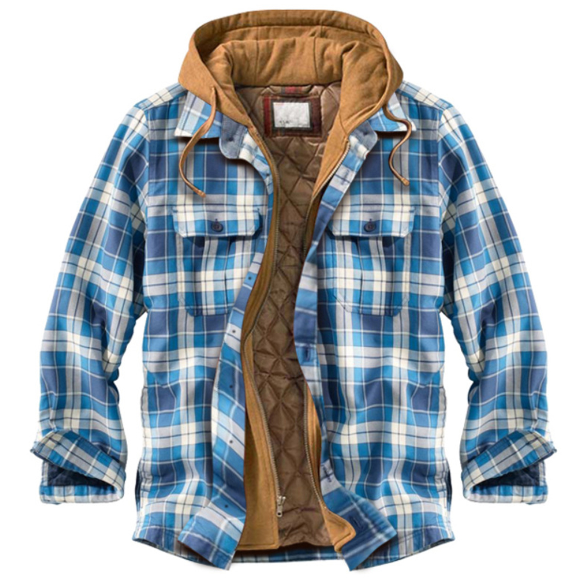 Reemelody Men's Plaid Hooded Shirt Fleece Jacket