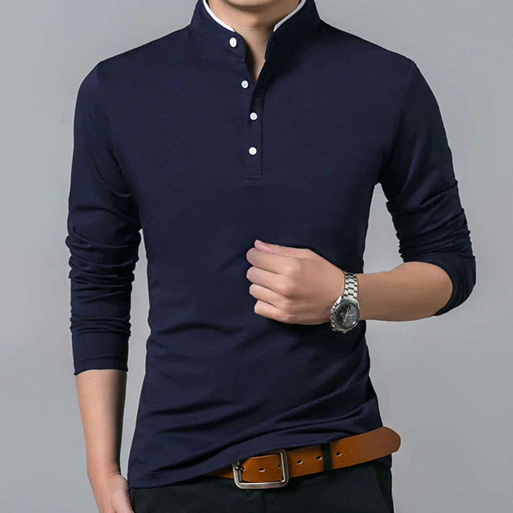 Diggetty Men's high-end business stand collar long sleeves