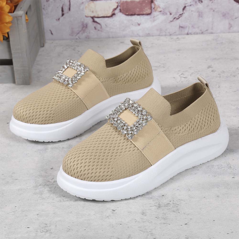 Reemelody Summer new style rhinestone slip-on thick-soled casual women's shoes