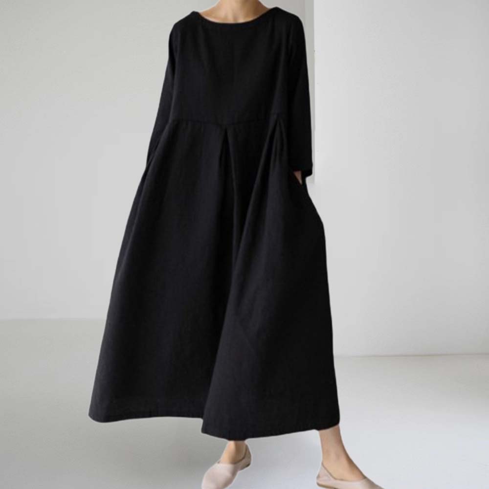 Reemelody Cotton and linen loose solid color maxi dress