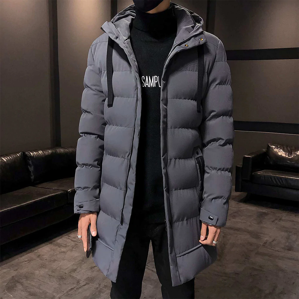 Reemelody Winter new men hooded down cotton mid length cotton jacket