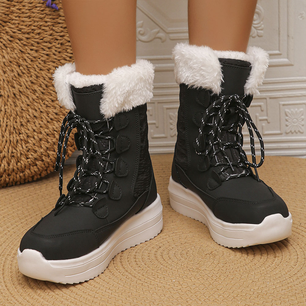 Reemelody Winter thickened velvet warm mid-calf casual cotton boots anti-slip cotton shoes