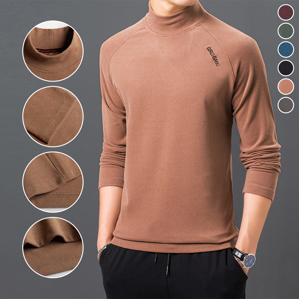 Reemelody Men's versatile half turtleneck solid color dralon bottoming pullover