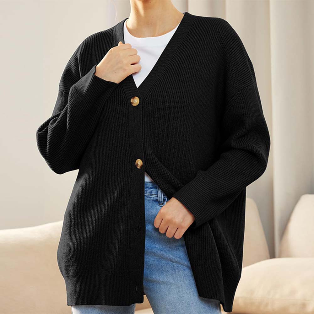 Reemelody New V-neck solid color cardigan sweater