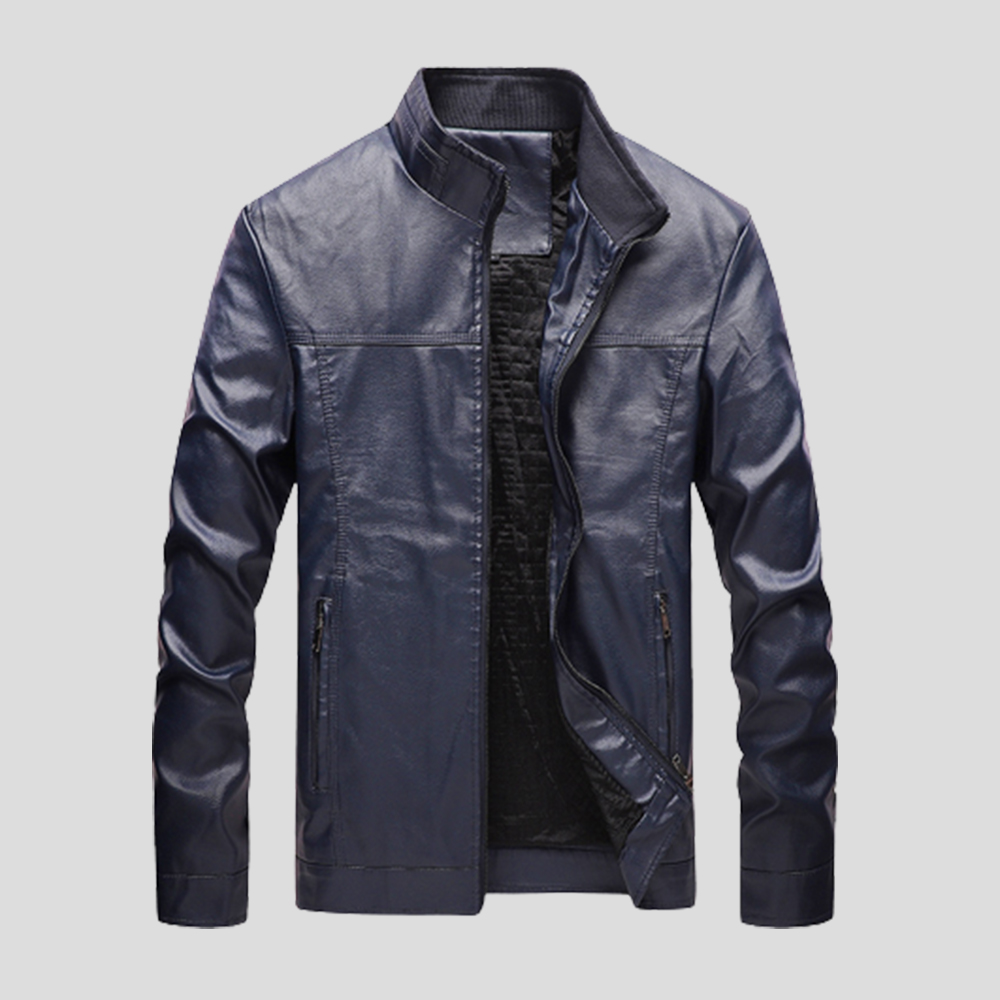 Reemelody Autumn and winter men's retro solid color casual motorcycle leather jacket