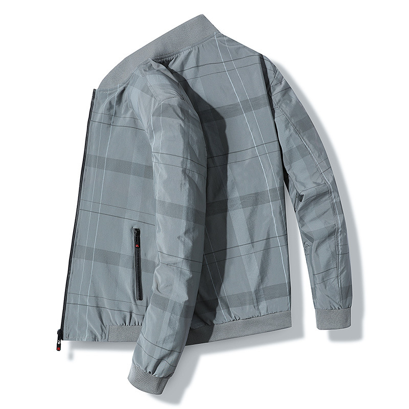 Reemelody New autumn and winter men's stand collar zipper plaid pattern jacket