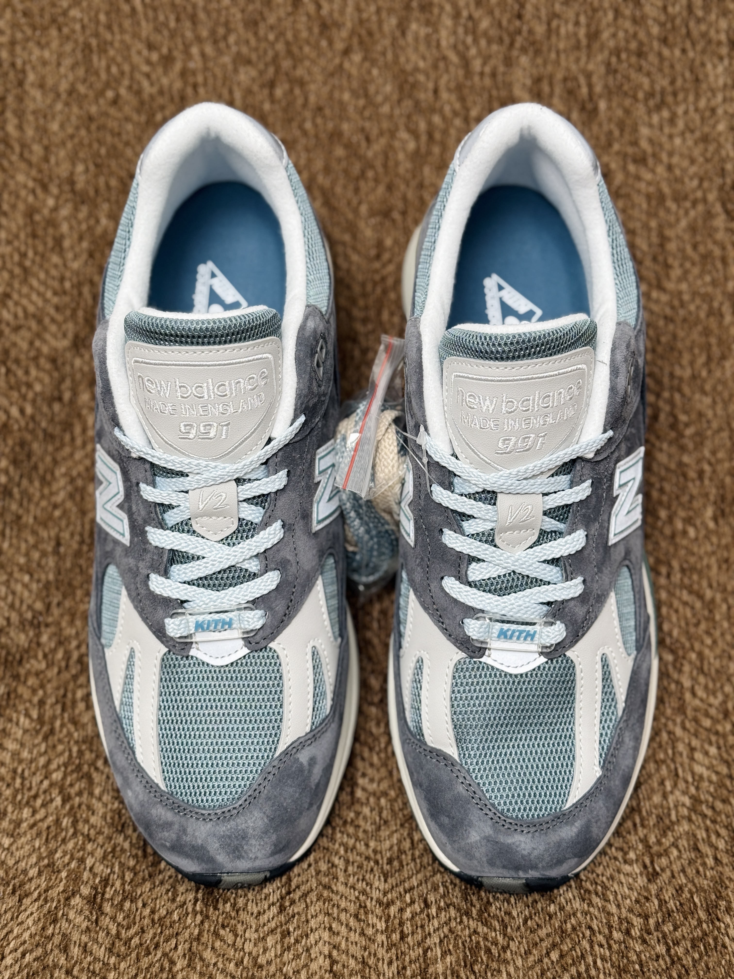 新版  KITH New Balance 991 V2 石头岛 低筒 复古跑鞋 休闲鞋 运动鞋 波鞋 男鞋 女鞋 灰蓝色 U991KH2