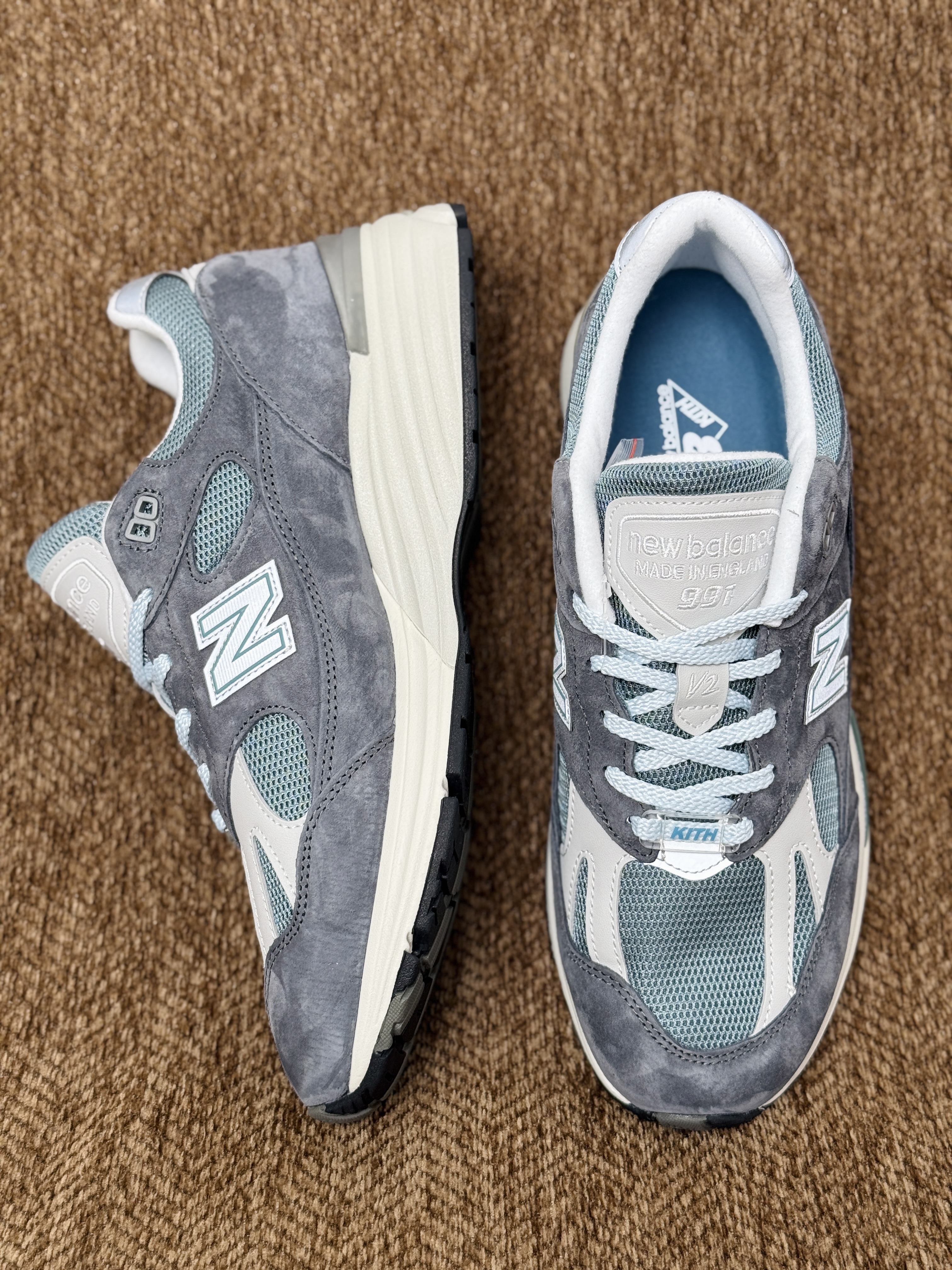 新版  KITH New Balance 991 V2 石头岛 低筒 复古跑鞋 休闲鞋 运动鞋 波鞋 男鞋 女鞋 灰蓝色 U991KH2