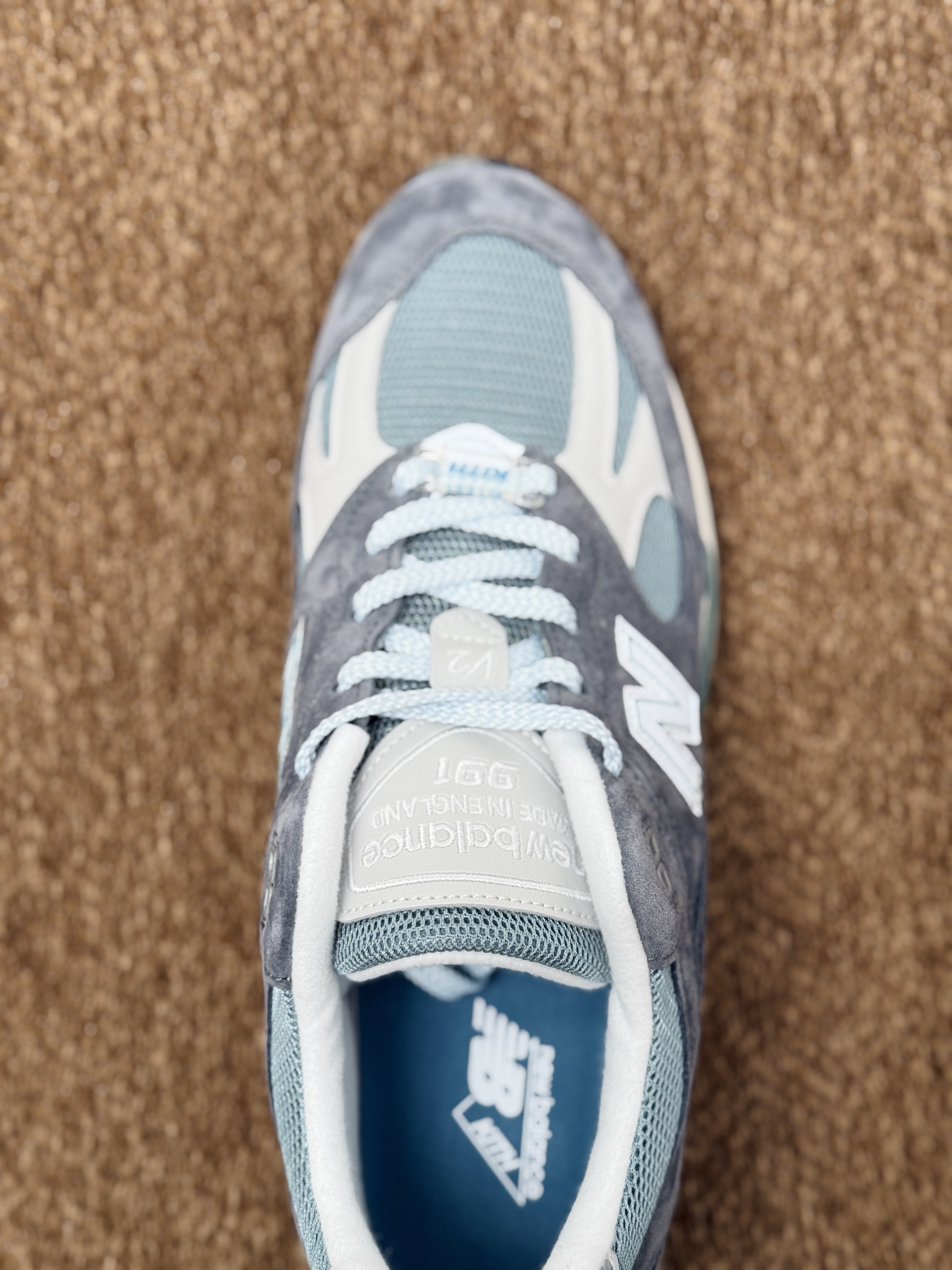 新版  KITH New Balance 991 V2 石头岛 低筒 复古跑鞋 休闲鞋 运动鞋 波鞋 男鞋 女鞋 灰蓝色 U991KH2