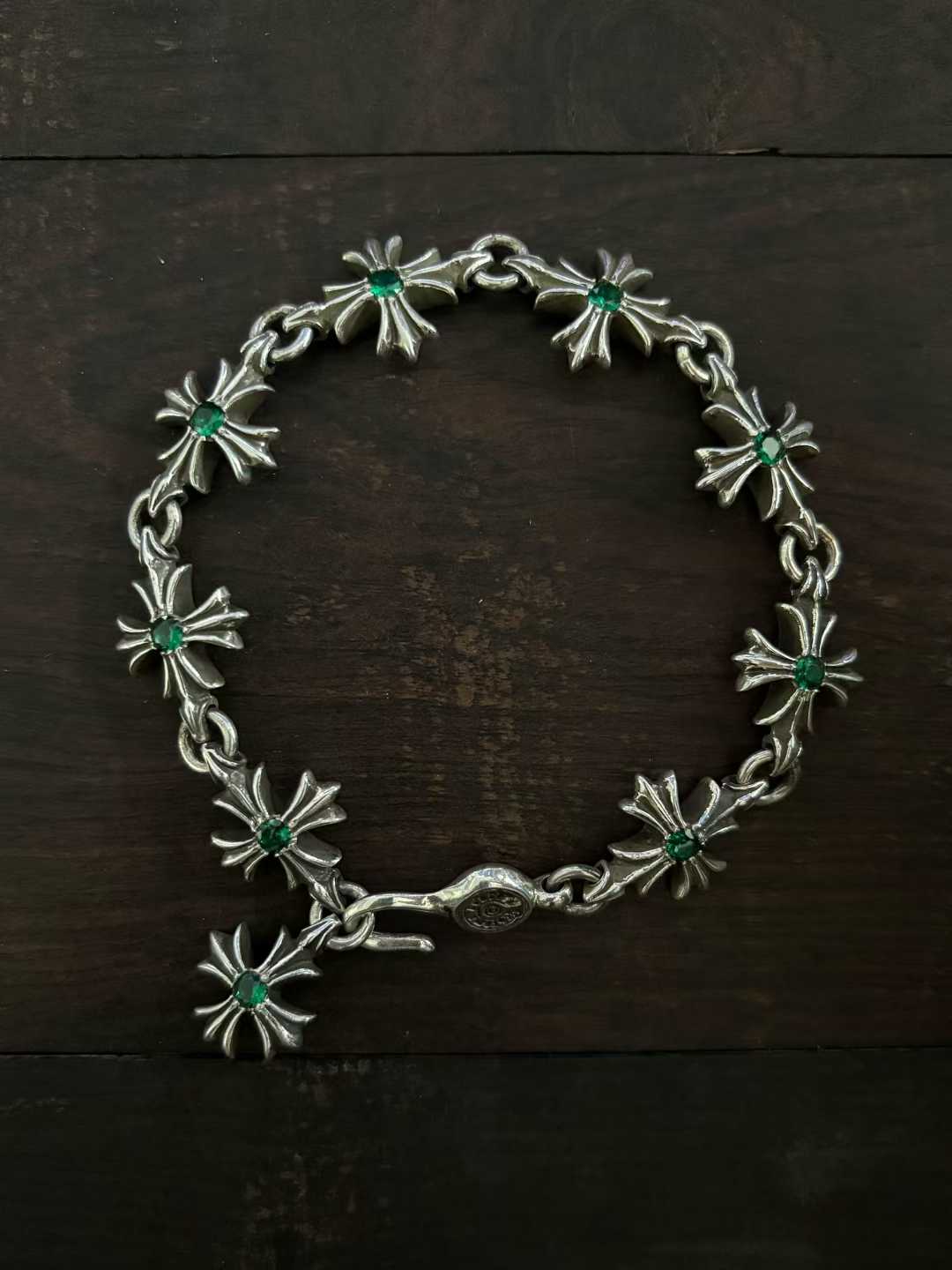 Chrome Hearts  CH  克罗心 925银  手工 手链 十字 绿钻