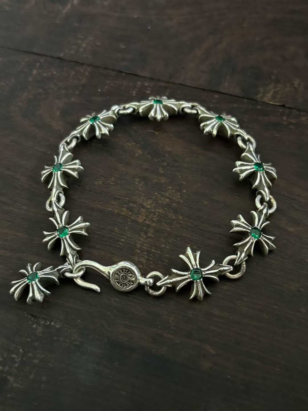 Chrome Hearts  CH  克罗心 925银  手工 手链 十字 绿钻