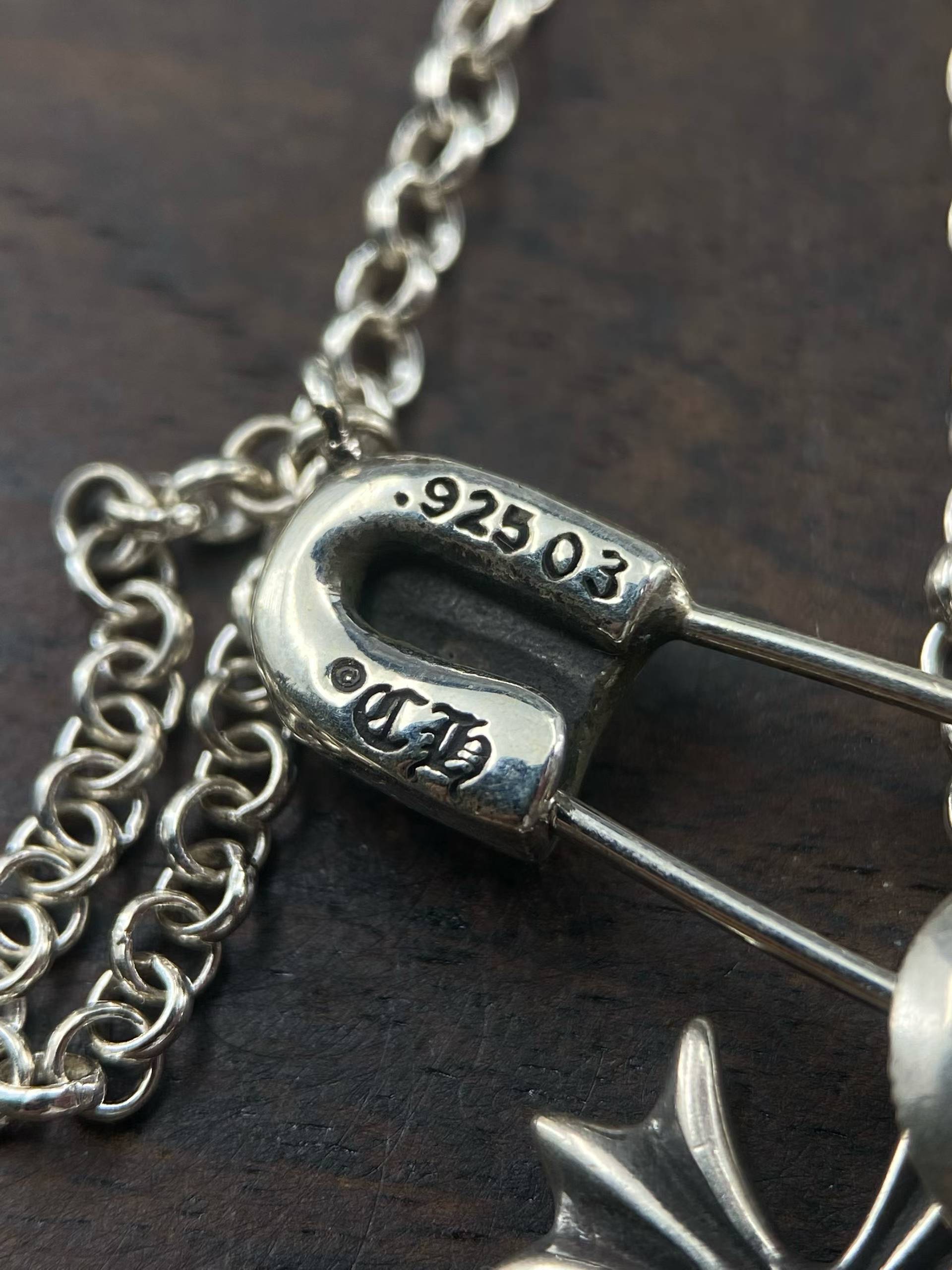 Chrome Hearts  CH 克罗心 925银 双十字 别针 项链  