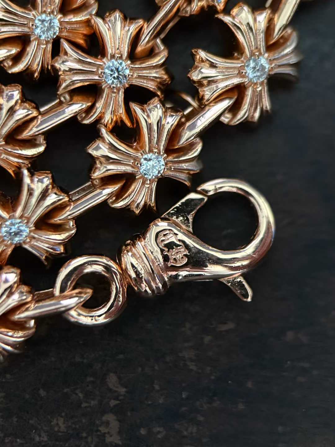 Chrome Hearts  CH 克罗心 925银  镶钻镀金 十字花龙虾扣 项链  （价格根据长度每日银价所定）