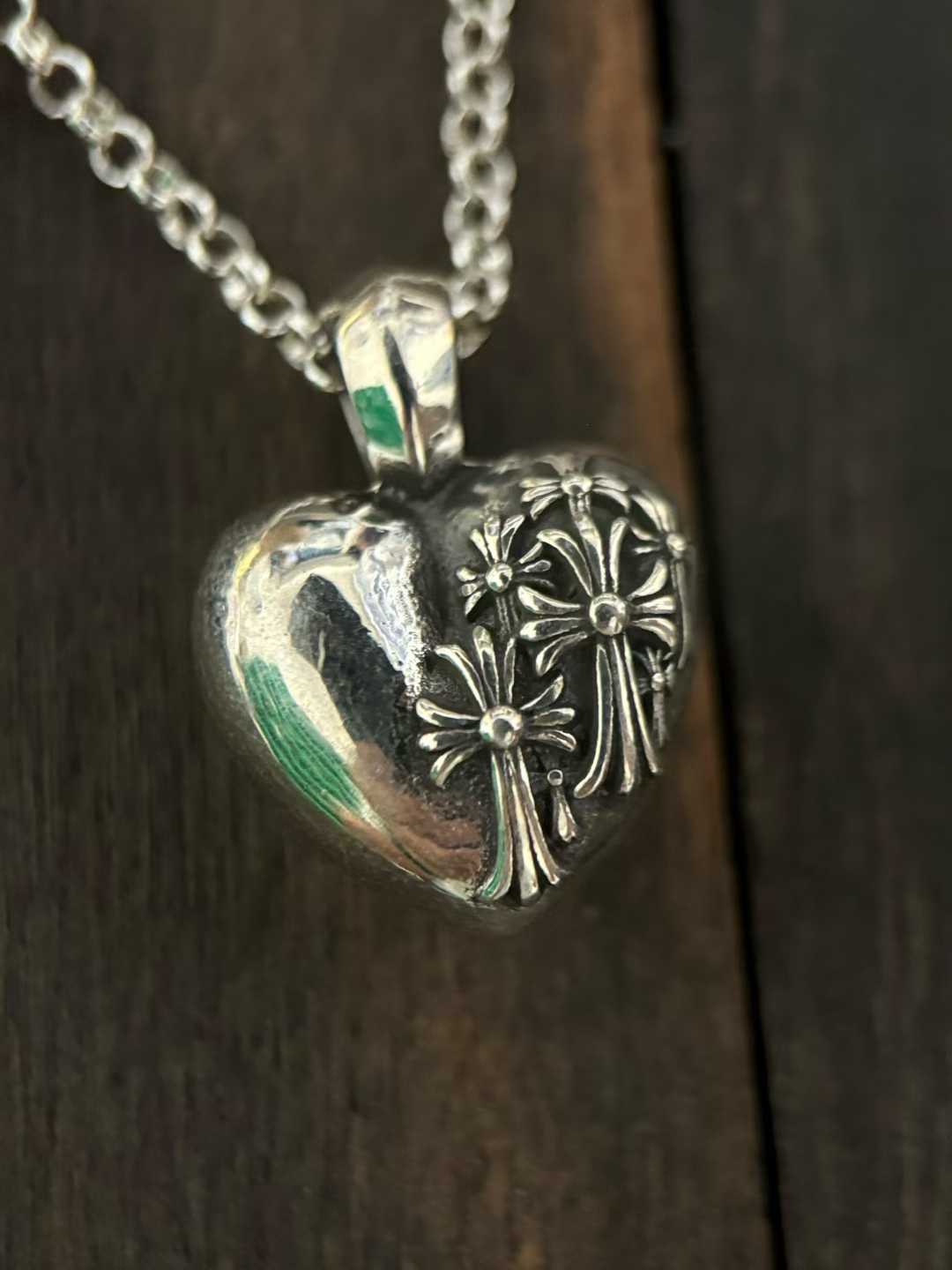 Chrome Hearts  CH 克罗心 925银  项链  镶钻十字架 爱心（价格根据长度每日银价所定）