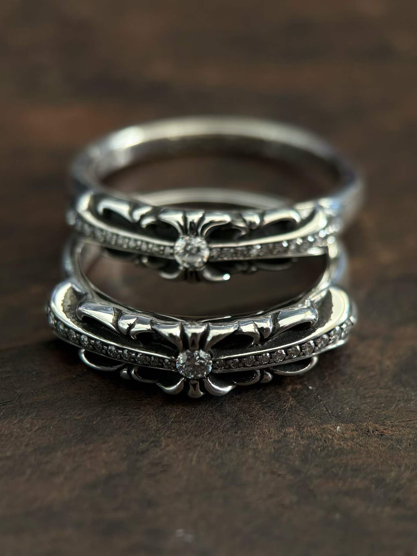 Chrome Hearts  CH 克罗心 925银 镶钻keeper十字花 男女同款对戒 （由于银价的浮动 與尺寸不同真實售價咨詢客服）