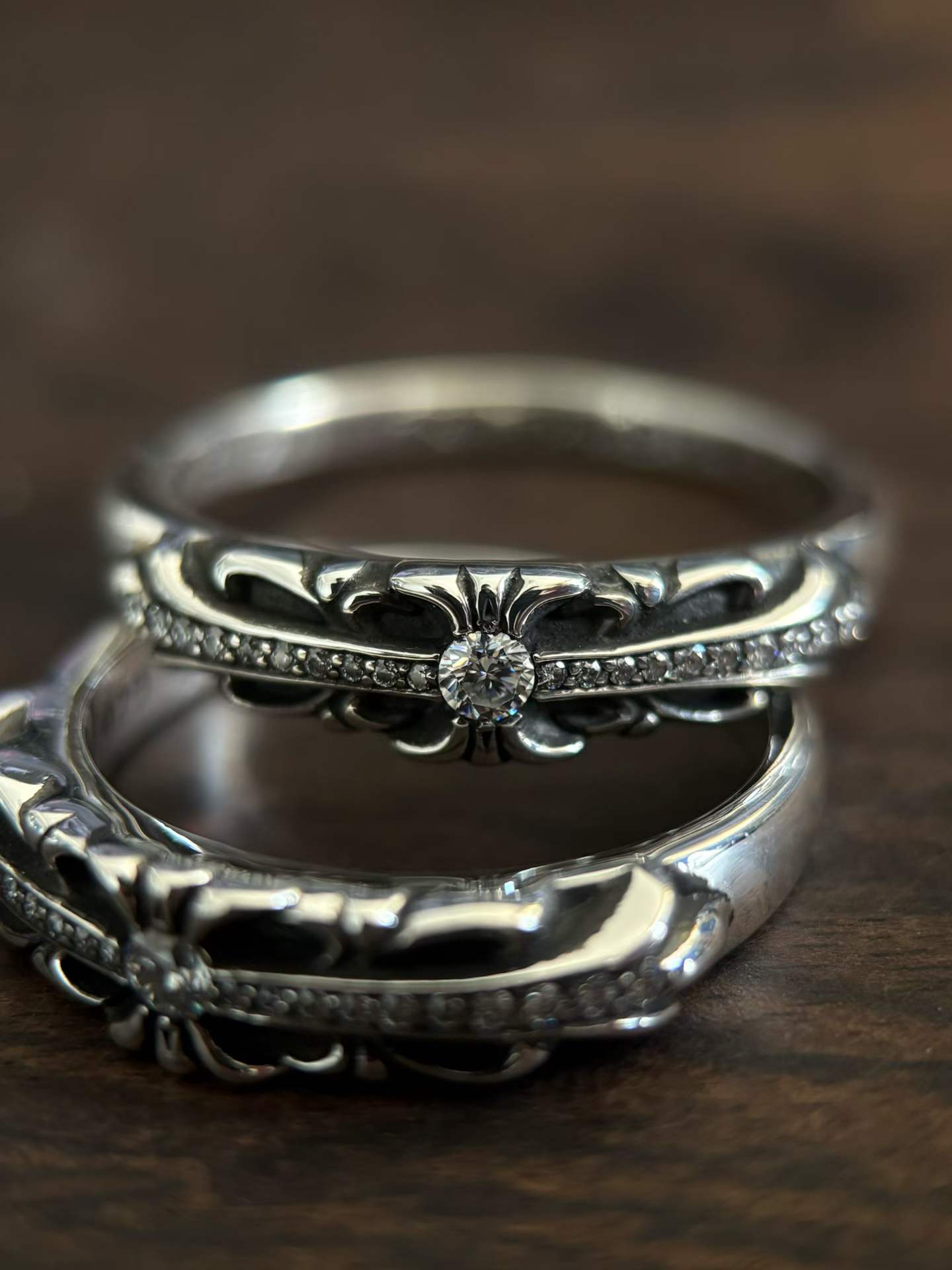 Chrome Hearts  CH 克罗心 925银 镶钻keeper十字花 男女同款对戒 （由于银价的浮动 與尺寸不同真實售價咨詢客服）