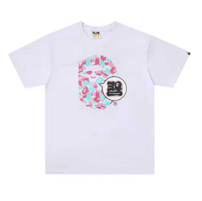 A BATHING APEA Bape  迷彩猿人字母印花宽松圆领 短袖 T恤  