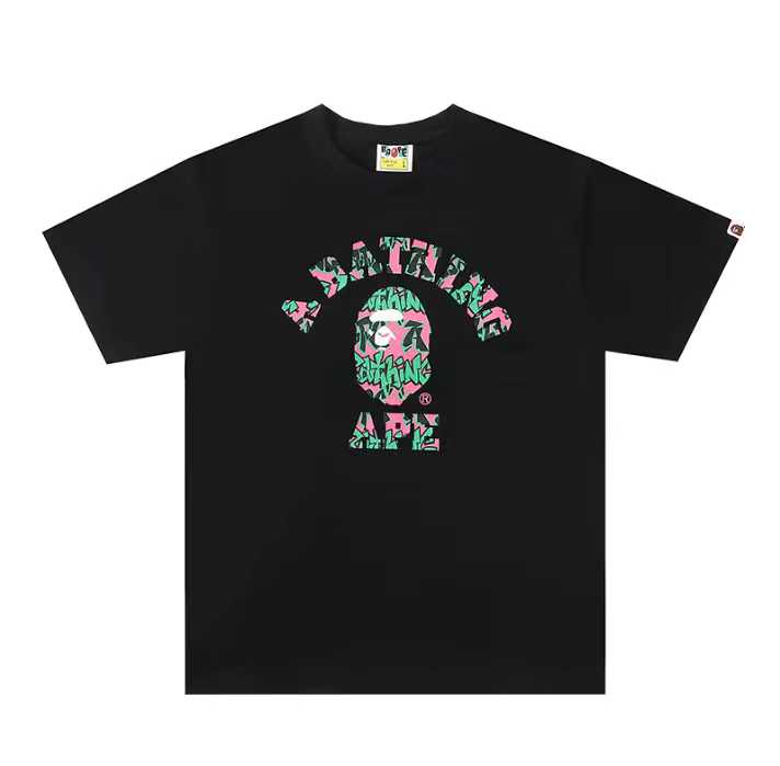 A BATHING APEA Bape  迷彩猿人字母印花宽松圆领 短袖 T恤  