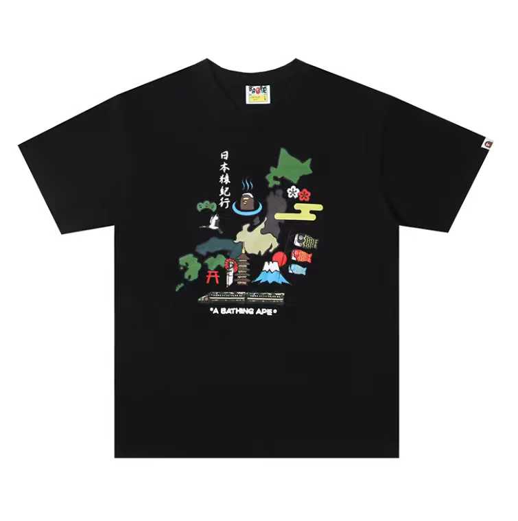 A BATHING APEA Bape  迷彩猿人字母印花宽松圆领 短袖 T恤  