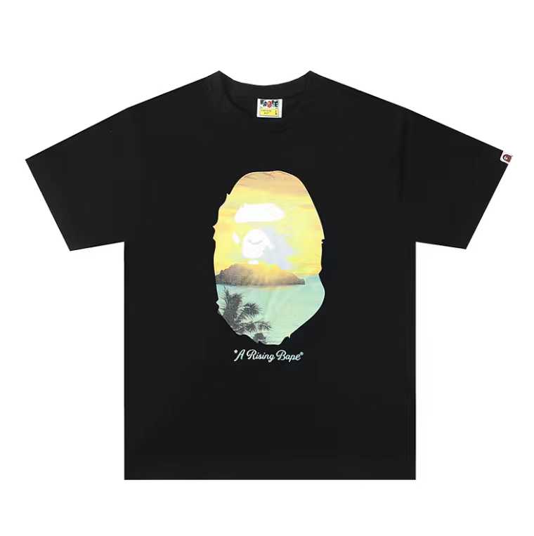 A BATHING APEA Bape  迷彩猿人字母印花宽松圆领 短袖 T恤  