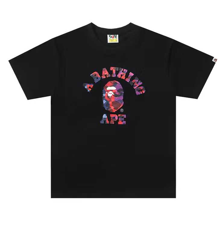 A BATHING APEA Bape  迷彩猿人字母印花宽松圆领 短袖 T恤  