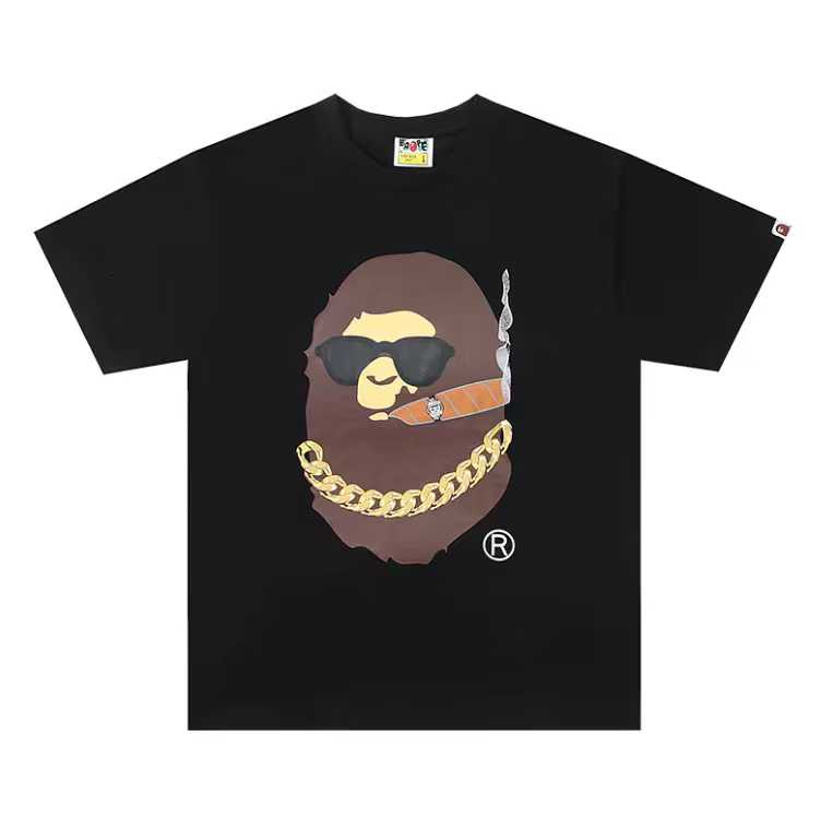 A BATHING APEA Bape  迷彩猿人字母印花宽松圆领 短袖 T恤  