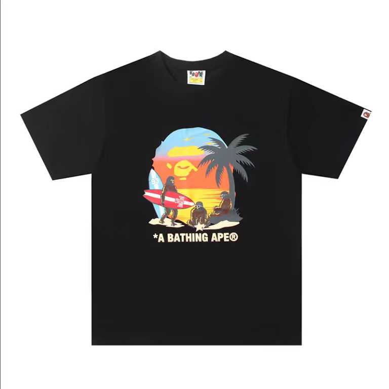 A BATHING APEA Bape  迷彩猿人字母印花宽松圆领 短袖 T恤  
